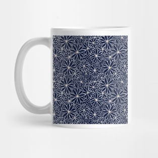 Pointed Flowers Pattern - Dark Navy and White Mug